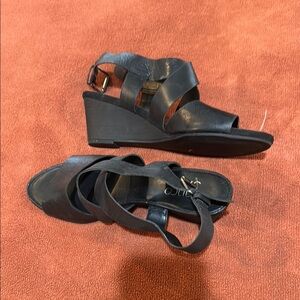 Franco Sarto Black Wedge Sandals with Adjustable Straps